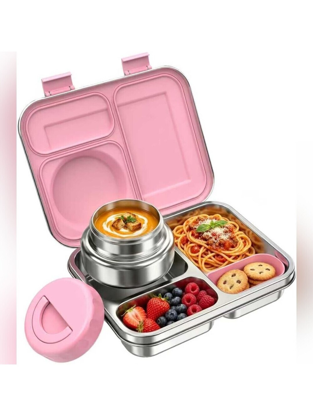 NIB Eoika Pink Stainless Steel Bento Lunch Box with Insulated Food Jar